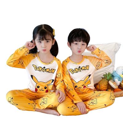 China 2021 Leisure Cartoon Printed Designers Girls Long Sleeves Boys Kids Sleepwear Children Milk Silk Print Pajamas Suits for sale