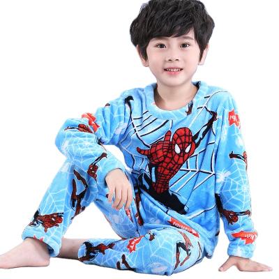 China 2021 winter child thick flannel leisure printed children boys girls cartoon sleepwear children's pajamas suit wholesale for sale