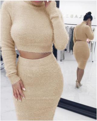 China Anti-Wrinkle Autumn Fashion Girls Knitwear Solid Color Long Sleeve Women Sweater Two Piece Set Female eBay Quick Sale for sale