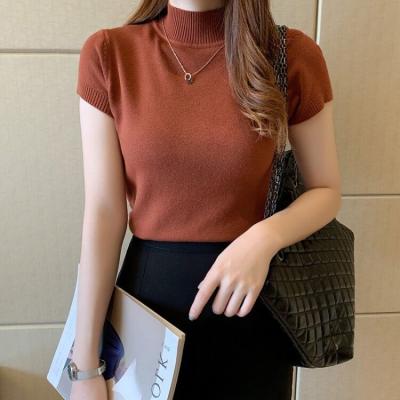 China Custom Spring and Autumn Turtle Neck Anti-Wrinkle Sweater Single Thin Short Sleeves Outfits Fashionable Crop Sweater for sale