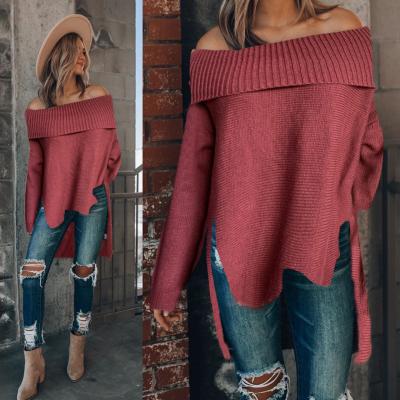 China Anti-Wrinkle Loose Solid Sweater De Crochet Para Perros Women Crew Neck Long Sleeve Drop Shoulder Sweater Ladies for sale