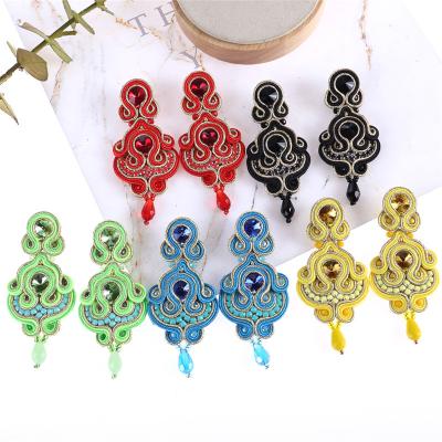 China BOHEMIA KPACTA Ethnic Fashion Simplicity Earring Hanging Jewelry For Women Handmade Process Oorbellen Rhinestone Soutache Drop Earring for sale