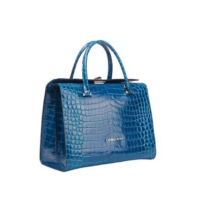 China Fashion Quality Guarantee Fashion Handbag Ladies Blue Crocodile Grain Leather Handbag for sale