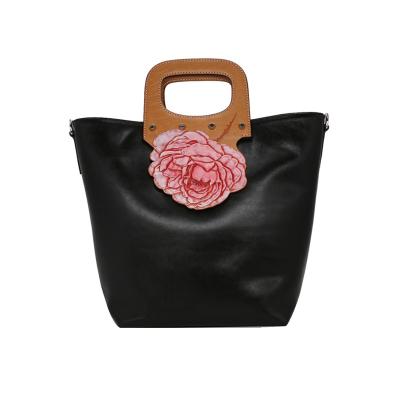 China Other Peony wholesale classic handbag leather color contrast design unique tote bag for sale