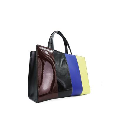 China Other High End Box Leather Handbags Shoulder Lady Bags Tote Bag Unique Design Colorful Stripe Pattern for sale