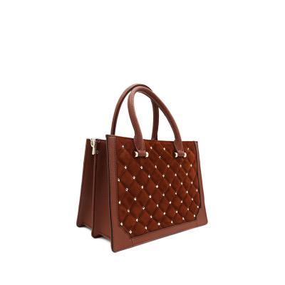 China Other Latest New Design Stylish Brown Leather Tote Bag Office Zipper Bag Accordion Gusset for sale