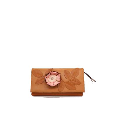 China Others Wave Closure Bracelet Brown Flora Decorate Handbags Women Clutch Purse for sale