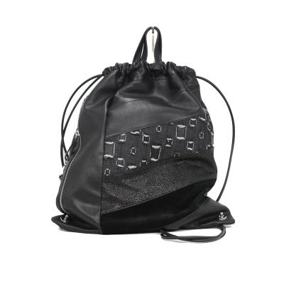 China Other Black Color Leather Bag Large Capacity Unisex Urban Style Casual Backpack Drawstring Bag for sale