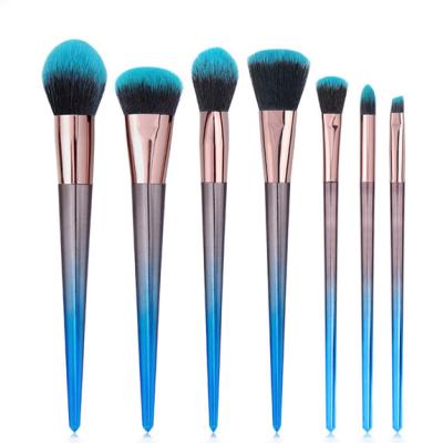 China Fan Brush High Quality Body Makeup Brush Peacock Blue Glitter Makeup Brush Set Plastic Handle Makeup Brush Set for sale