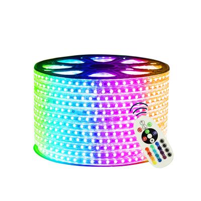 China Decoration 100m one roll waterproof smd 5050 ip65 rgb led strip lights 220v for sale