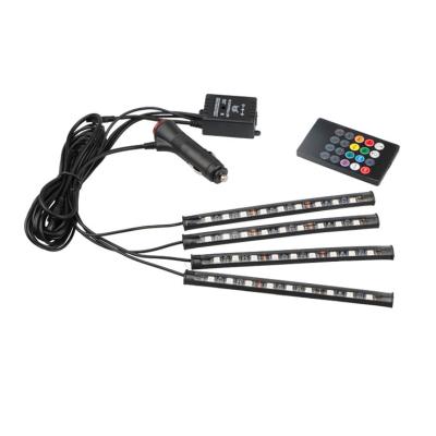 China Car Decoration 4pcs 9led Car Decoration 4pcs 9led Flexible Remote Led Strip Control Car Foot Sound Activated Internal Sound Atmosphere Light New for sale