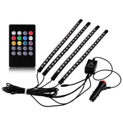 China Car Decoration 4pcs 12 LED Car Interior Atmosphere Remote Flexible Controller 5050 RGB SMD Car Led Strip Light for sale