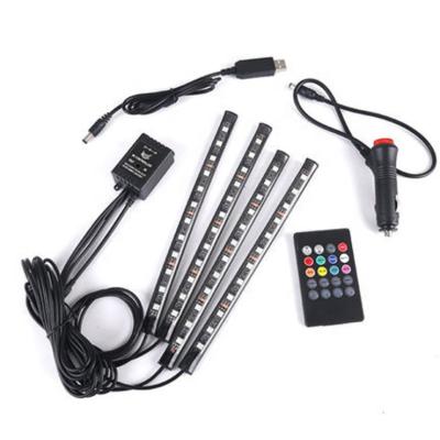 China Flexible Car Decoration 4pcs Car Foot Interior 12 LED 5050 RGB SMD Atmosphere Well Led Strip Lights For Car for sale