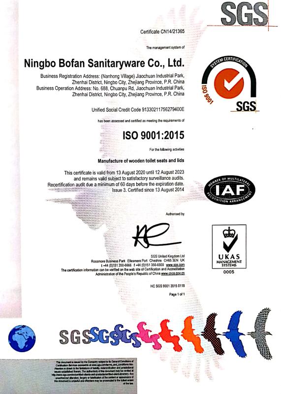 ISO9001 - Ningbo Bofan Sanitary Ware Co., Ltd.