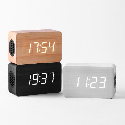 China Wireless Home Decor Portable MDF Wooden Speaker With Alarm Clock for sale