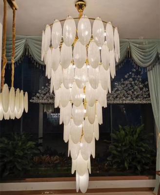 China Large Contemporary Hotel Lobby Hanging Decor Lighting Ivory White Glass Leaf Chandelier for sale