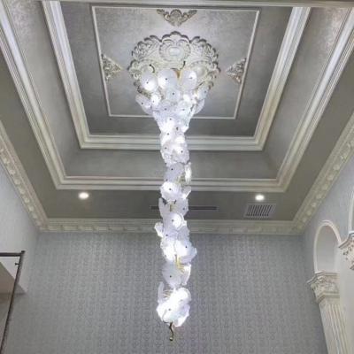 China Large Modern Hotel Lobby Mall High Ceiling Long Ice Glass Chandelier for sale