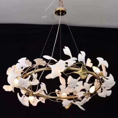 China Contemporary Custom Ceramic White Flower Ginkgo Leaf Chandelier for sale