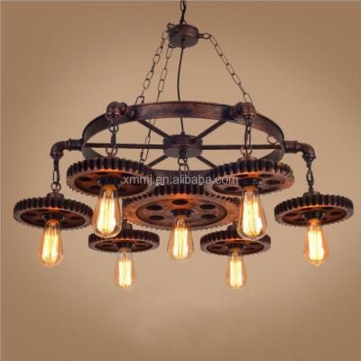 China Decorative Vintage Rust Iron Wheel Gear Design Cafe Hanging Decorative Vintage Industrial Lighting for sale