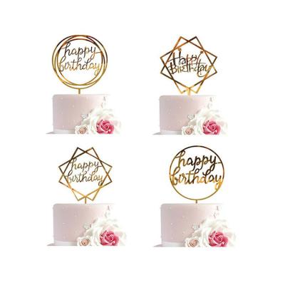 China Custom Made Personalized Acrylic Cake Topper Gold Artificial Glitter Wedding Happy Birthday for sale