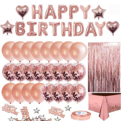 China Promotional Wholesale Toy DJTSN Gold Tablecloth Party Balloon Set Rose Gold Confetti Ball Happy Birthday Balloons for sale