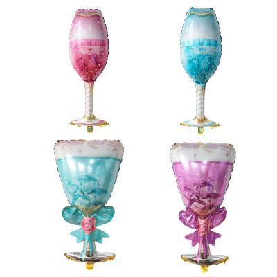 China Toy Wholesale Happy Birthday Party Gift Supplies Shaped Wine Glass Baby Shower Party Foil Helium Balloons for sale