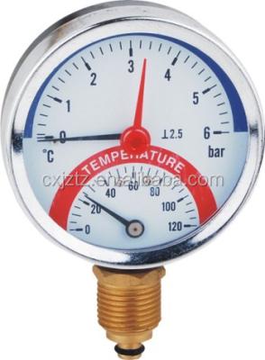 China WY 80mm Low Mount Temperature And Pressure Black Steel Case Pressure Thermometer With 1/2BSP MM Valve for sale