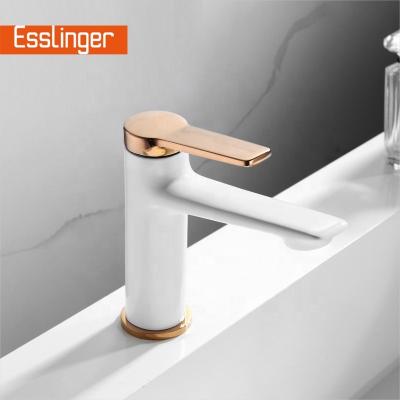 China High Quality Metered Faucets Basin Mixer Deck Mounted Gold+white Brass Single Handle Faucet Zinc Body Single Hole Single Hole Faucets for sale