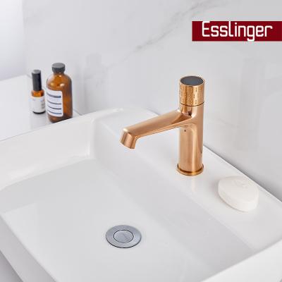 China Modern Metered Faucets New Design Bathroom Basin Mixer Brushed Brass Rose Gold Sanitary Faucet Single Lever Basin Mixer for sale