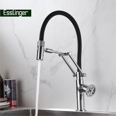 China High Quality Metered Brass Faucets Body Zinc Handle Chrome Color Pull Down Adjustable 360 ​​Degree No Dead Angle Cleaning Kitchen Faucet for sale