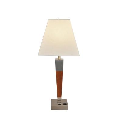 China Lighting Functions Iron Table Lamp Body CE Certified Nickel Brushed Wood Reading Lamp With Outlet For Hotel Room Decoration for sale