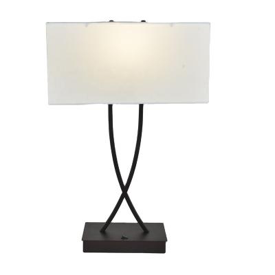 China Lighting Functions CE Approved Black Hollow LED Desk Lamps Iron Table Lamps With White Canvas Lampshade for sale