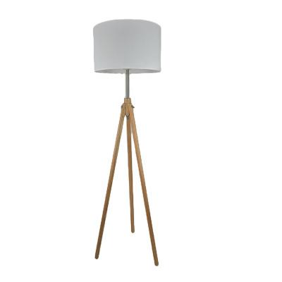 China Lighting Functions Hotel Floor Lamp Tripod LED Decorative Wooden Floor Lamps With Fabric Lampshade for sale