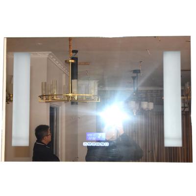 China Smart Luminous Light Bathroom Led Mirror Anti-Fog Demister Protection Digital Pendulum Top Anti Fog Mirror With Vanity Mirror for sale