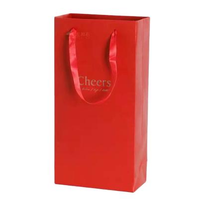 China Factory Wholesale Custom Packaging Luxury Kraft Paper Wine Bottle Gift Paper Bag Recyclable for sale