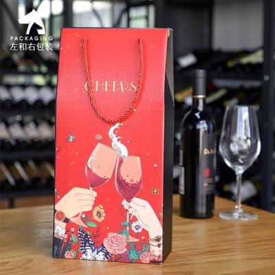 China Recyclable Custom Wine Whiskey Beer Bottle Carrier Corrugated Folding Wine Gift Paper Box Wine Bag With Handle for sale