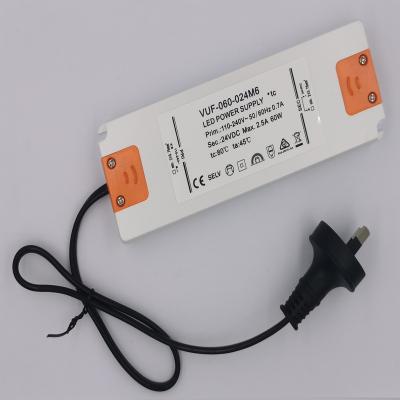 China Ultra Thin Plastic Class 2 60w 24v SAA LED Linear Led Light Driver Power Supply VUF-060-024M6 for sale