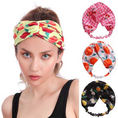 China European and American Factory Custom Sell Style Fashion Print Fruit Hair Elastic Head Band Cherry Wide Headband For Women for sale