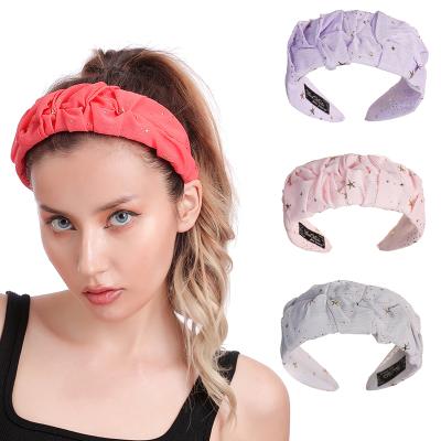 China 2021 New Fashion Ins Fashion Chiffon Fabric Wide Brim Headband Candy Color Folds Headband With Star for sale