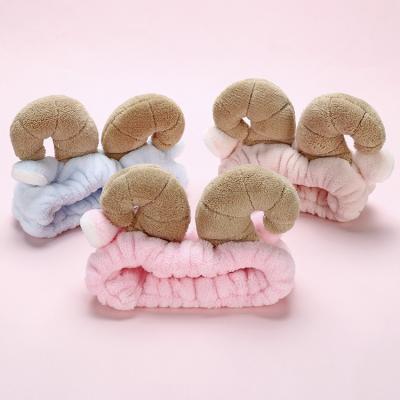 China Beautiful Animal Hair Strip Sheep Horn Spa Wash Face Makeup Women Cartoon Fashionable Soft Headbands for sale