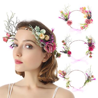 China Fashion Novelty Fashion Design Flower Rattan Wreath Headband Wedding Bride Wreath Bohemian Hair Accessories for sale