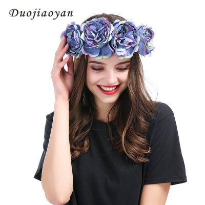 China Wholesale Fashionable Rose Wreath Artificial Flower Garland European Cloth Flower Hair Band Wreath FG11 for sale