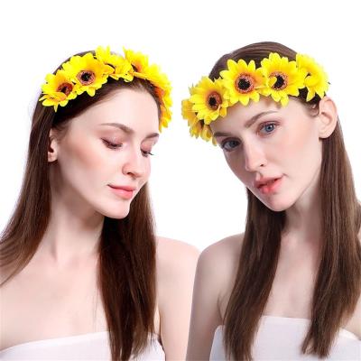 China Fashion Beautiful Sunflower Garland Headband Women Hairband Artificial Flower Hair Girls Floral Crown Accessories Wholesale for sale