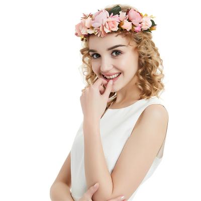 China Factory Sale Trendy Women Wedding Floral Bridesmaid Garland Forehead Hair Band Bridal Headband Head Garland Flower Crown Headband for sale