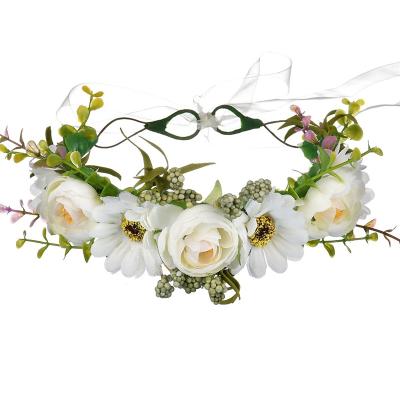 China Boho Flower Trendy Handmade Daisy Hairband Garland Wreath with Rattan Leaves Sunflower Garland Headdress Rose Hair Accessories for sale