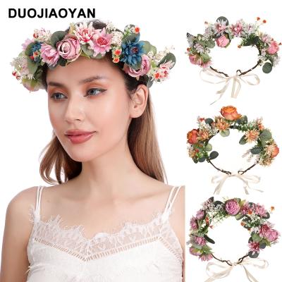 China 2021 Fashion New Artificial Flower Bride Headbands Small Bud Ribbon Wreath Flower Crown Special Fresh Corolla Hair Accessories for sale