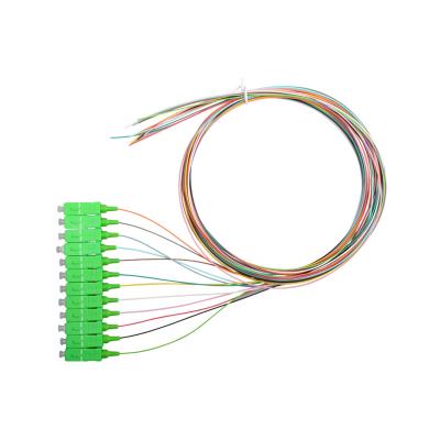 China Telecommunication 12 Color SC APC Braid FTTH CATV 0.9mm 1 Meter SM OM1 OM2 OM3 Fiber Optic Pigtail for sale