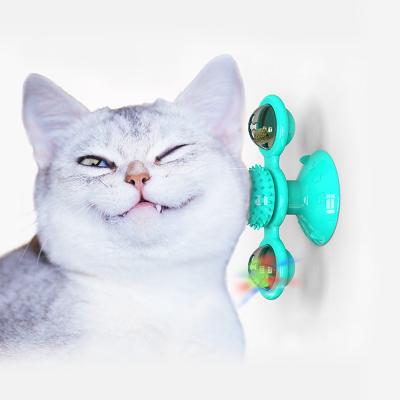 China Amazon Hot Sale Viable LED Ball Turntable Hair Brush Windmill Cat Scratching Play Toy With Interactive Teasing Catnip for sale