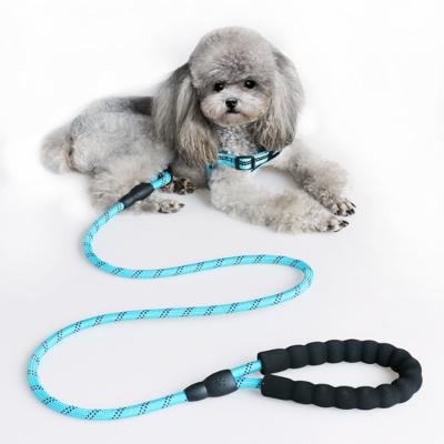 China Highly Strong Multi Color Reflective Round Braided Nylon Rope Dog Leash With Comfortable Padded Handle for sale