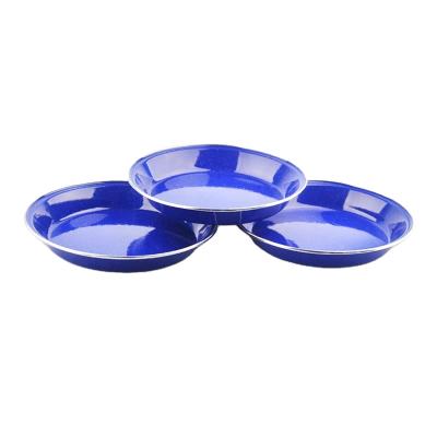 China Cast Iron Blue Enamel Dish Pan Dinner Dishes Restaurant 10cm 15cm 20cm Sustainable Round Enamel Dinner Dish for sale